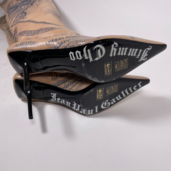 Jimmy Choo x Jean Paul Gaultier Tan Leather 'Tattoo' Over the knee Boots - Picture 8 of 10